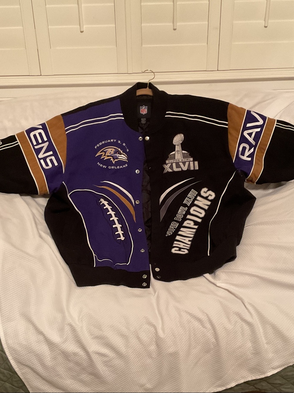 NFL Ravens Black, Purple & Gold Varsity Super Bowl Champions Jacket